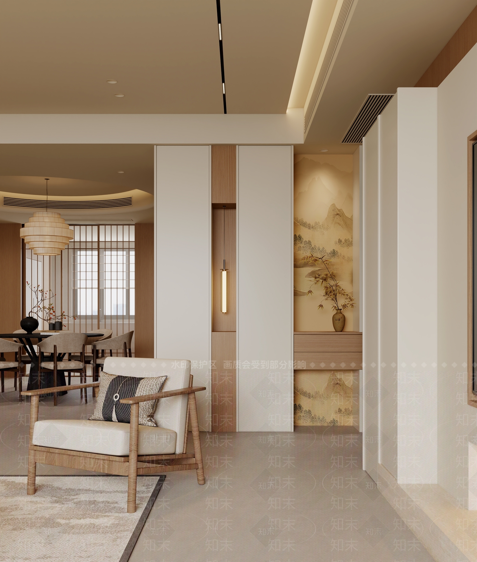 新中式玄关背景墙3D模型下载【ID:1234690079】