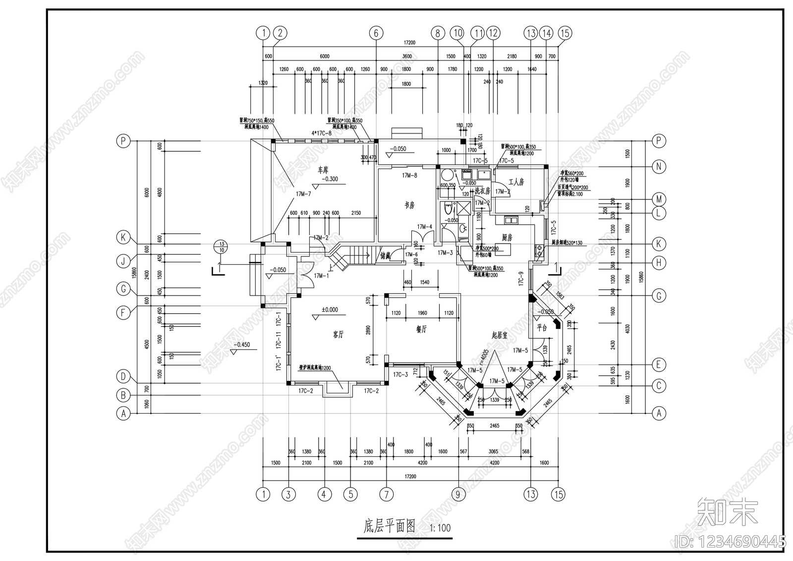 别墅建筑cad施工图下载【ID:1234690445】