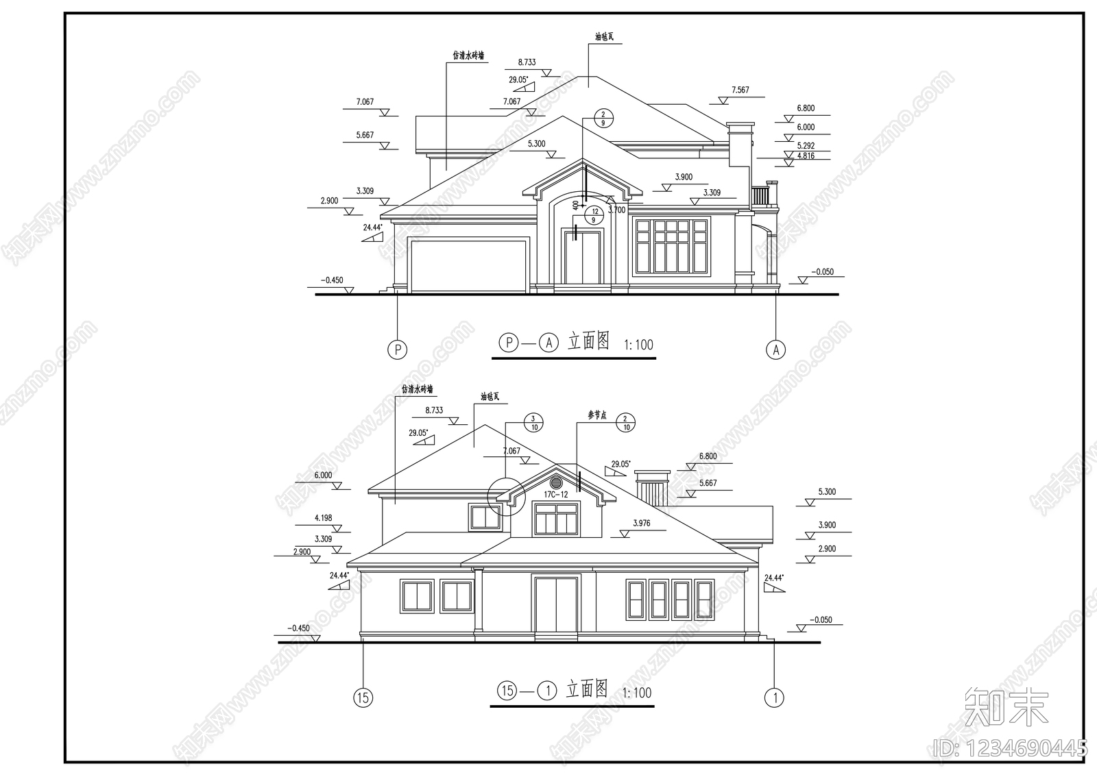别墅建筑cad施工图下载【ID:1234690445】