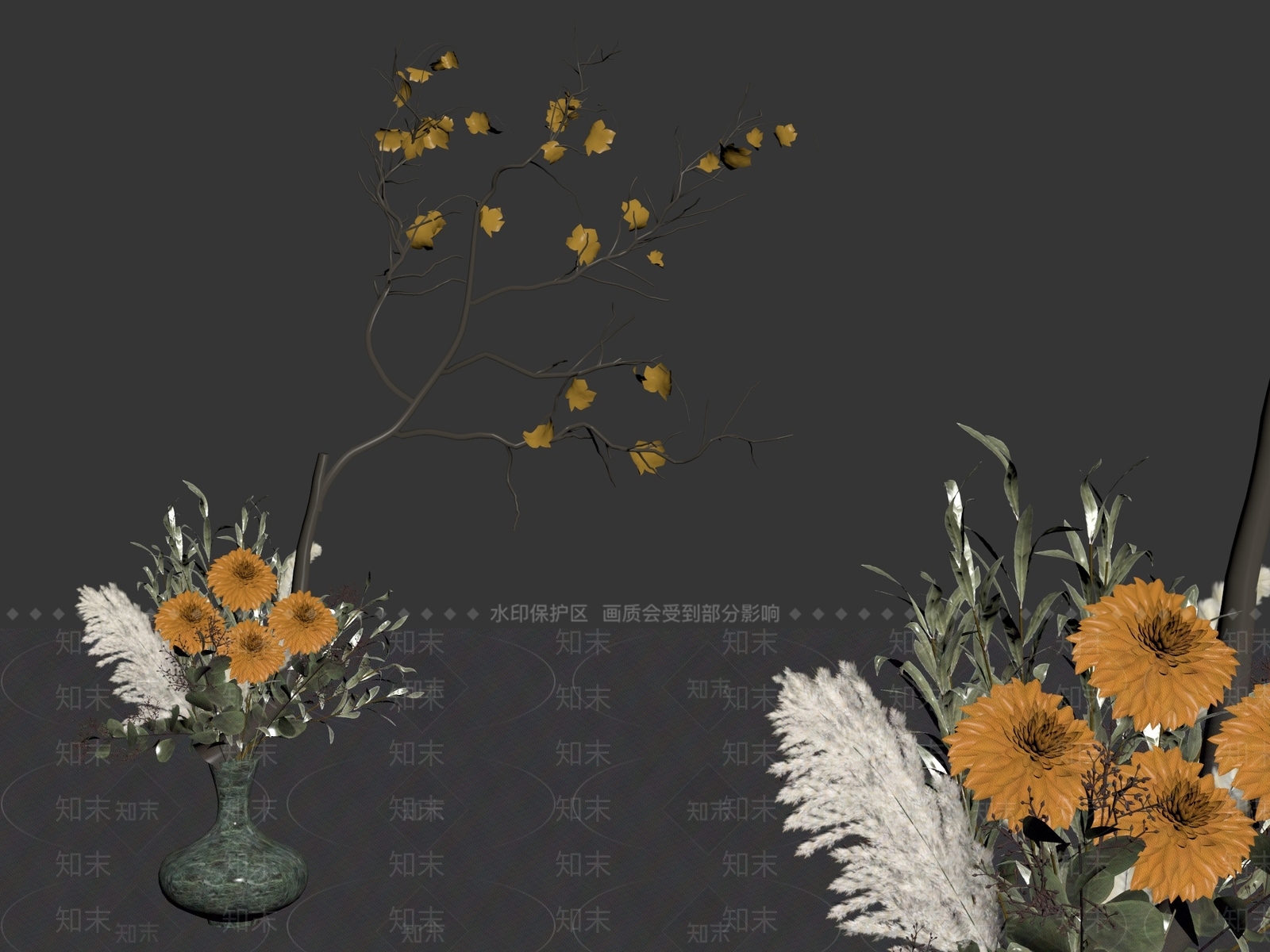 新中式花草组合3D模型下载【ID:1234692528】