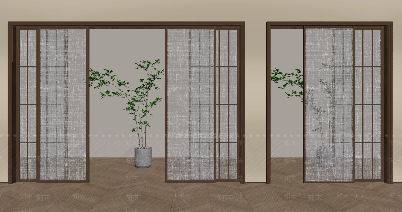 新中式推拉门3D模型下载【ID:1234694216】