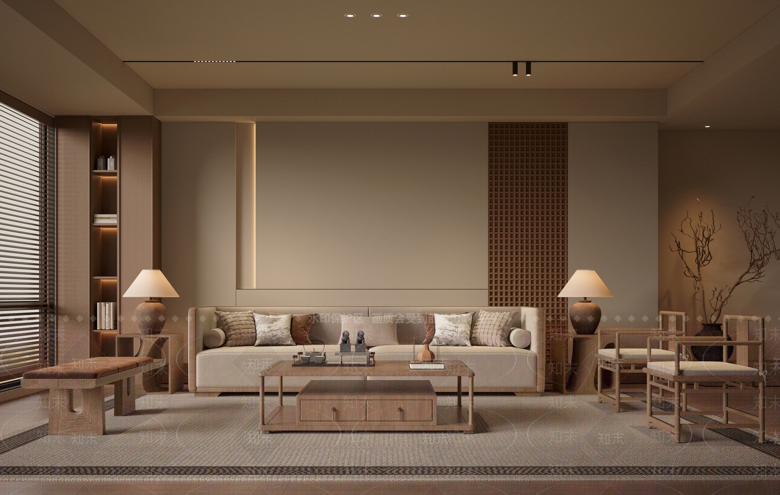 新中式家居客厅SU模型下载【ID:1234695707】