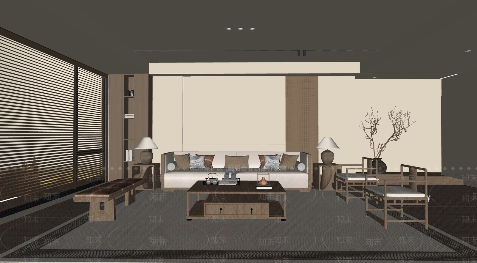 新中式家居客厅SU模型下载【ID:1234695707】