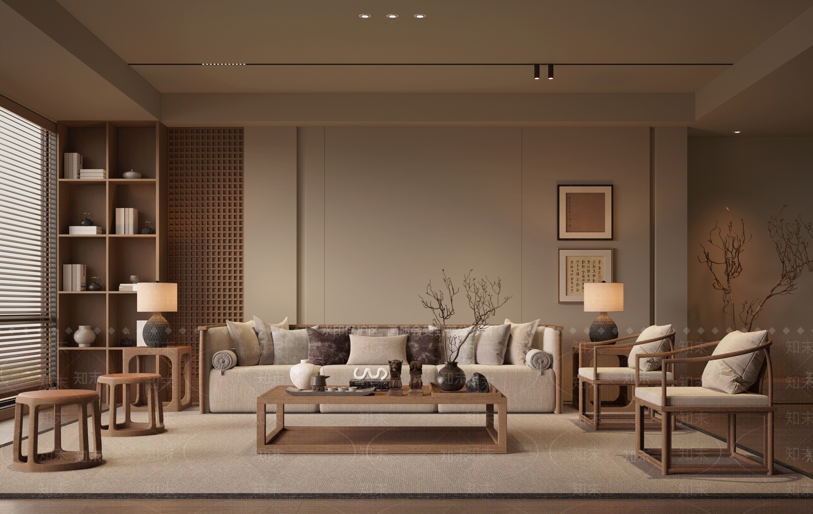 新中式家居客厅SU模型下载【ID:1234696020】