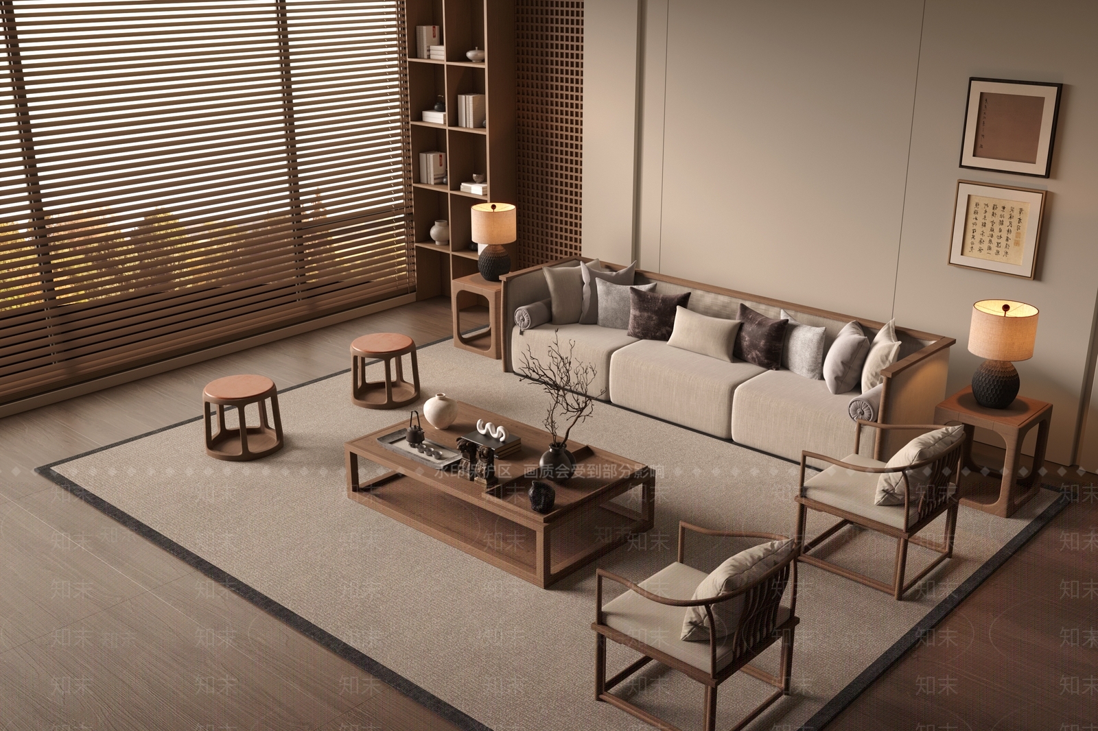 新中式家居客厅SU模型下载【ID:1234696037】