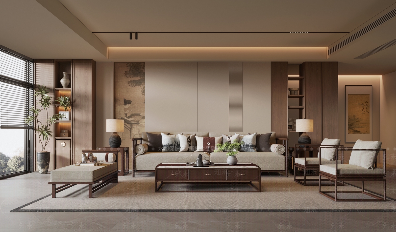 新中式家居客厅SU模型下载【ID:1234696121】