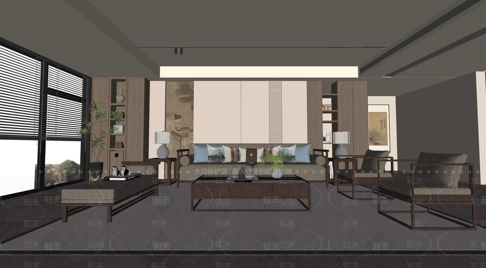 新中式家居客厅SU模型下载【ID:1234696121】