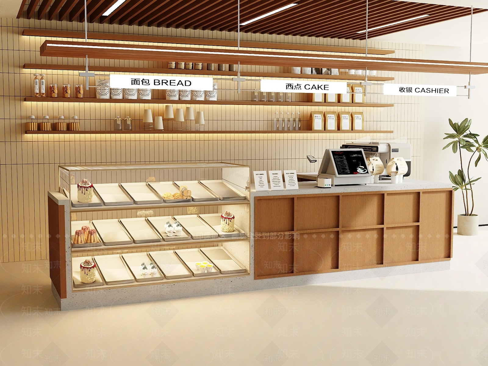 原木风甜品面包店3D模型渲染效果图
