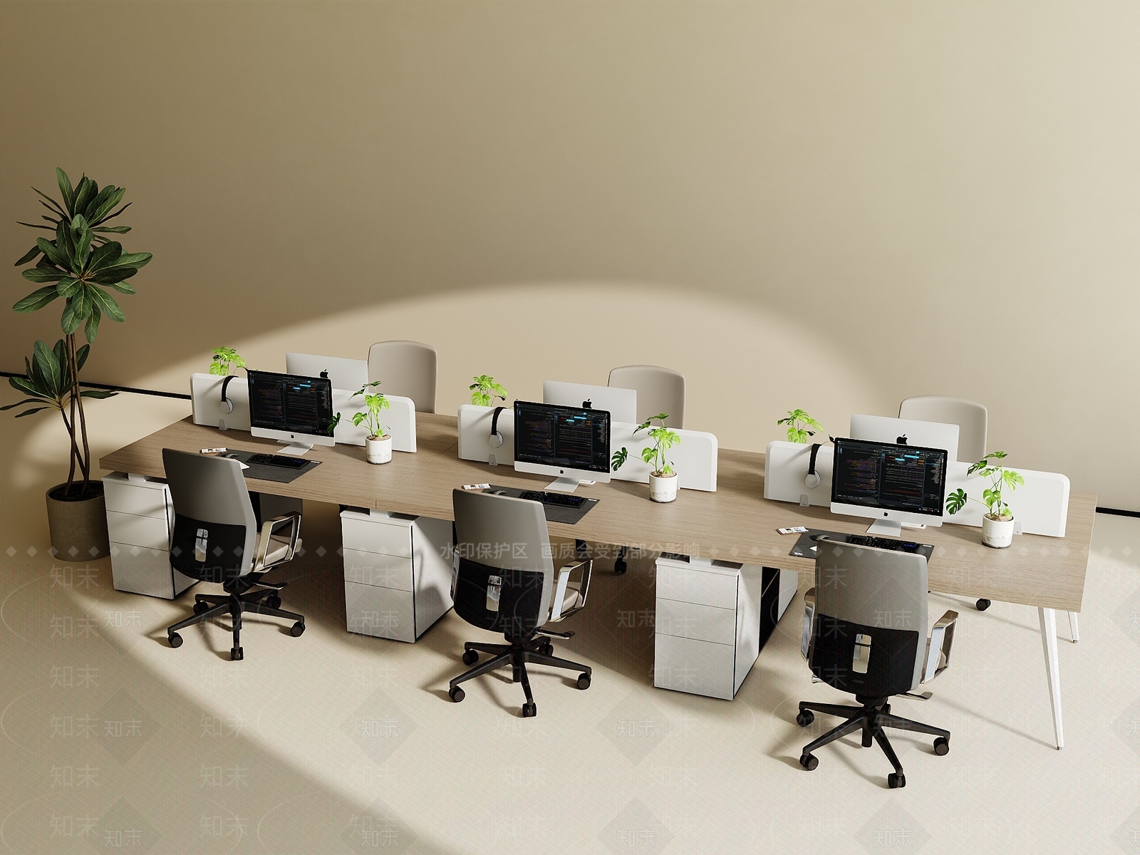 现代简约办公桌椅3D模型渲染效果图