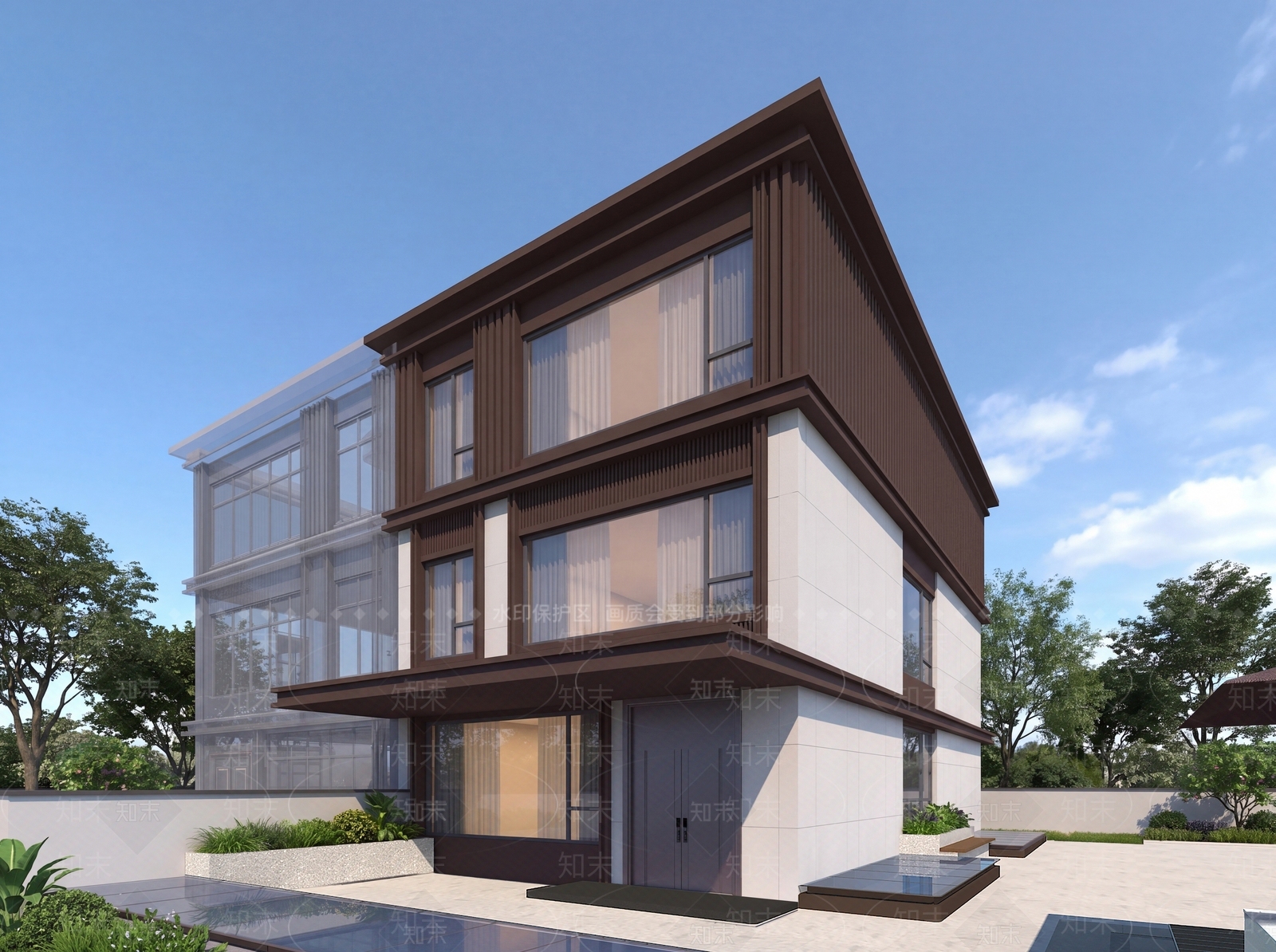 新中式别墅外观3D模型下载【ID:1234700722】