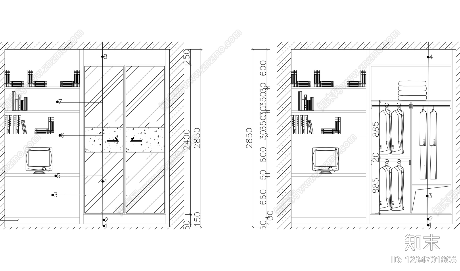 柜子cad施工图下载【ID:1234701806】