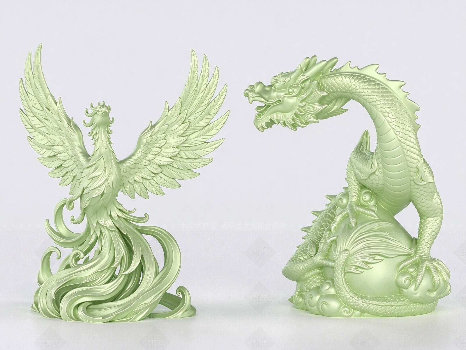 中式雕塑摆件3D模型渲染效果图