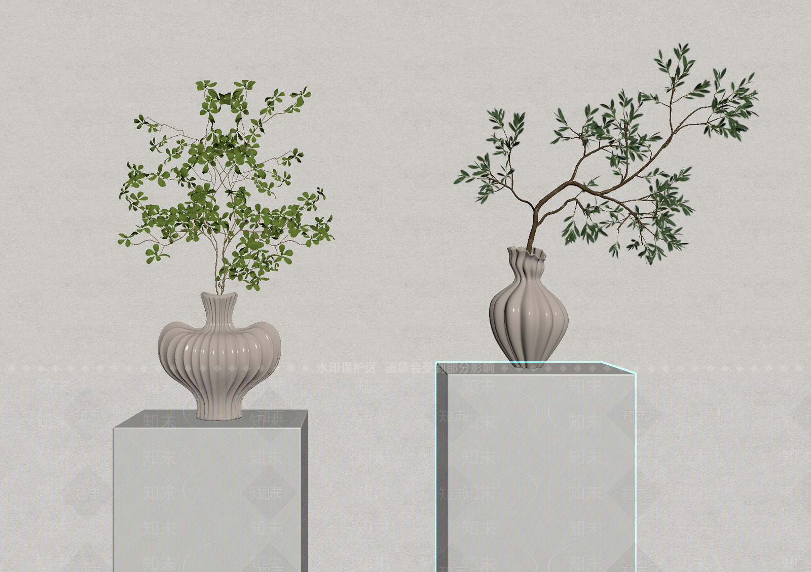 奶油风绿植摆件SU模型下载【ID:1234704624】