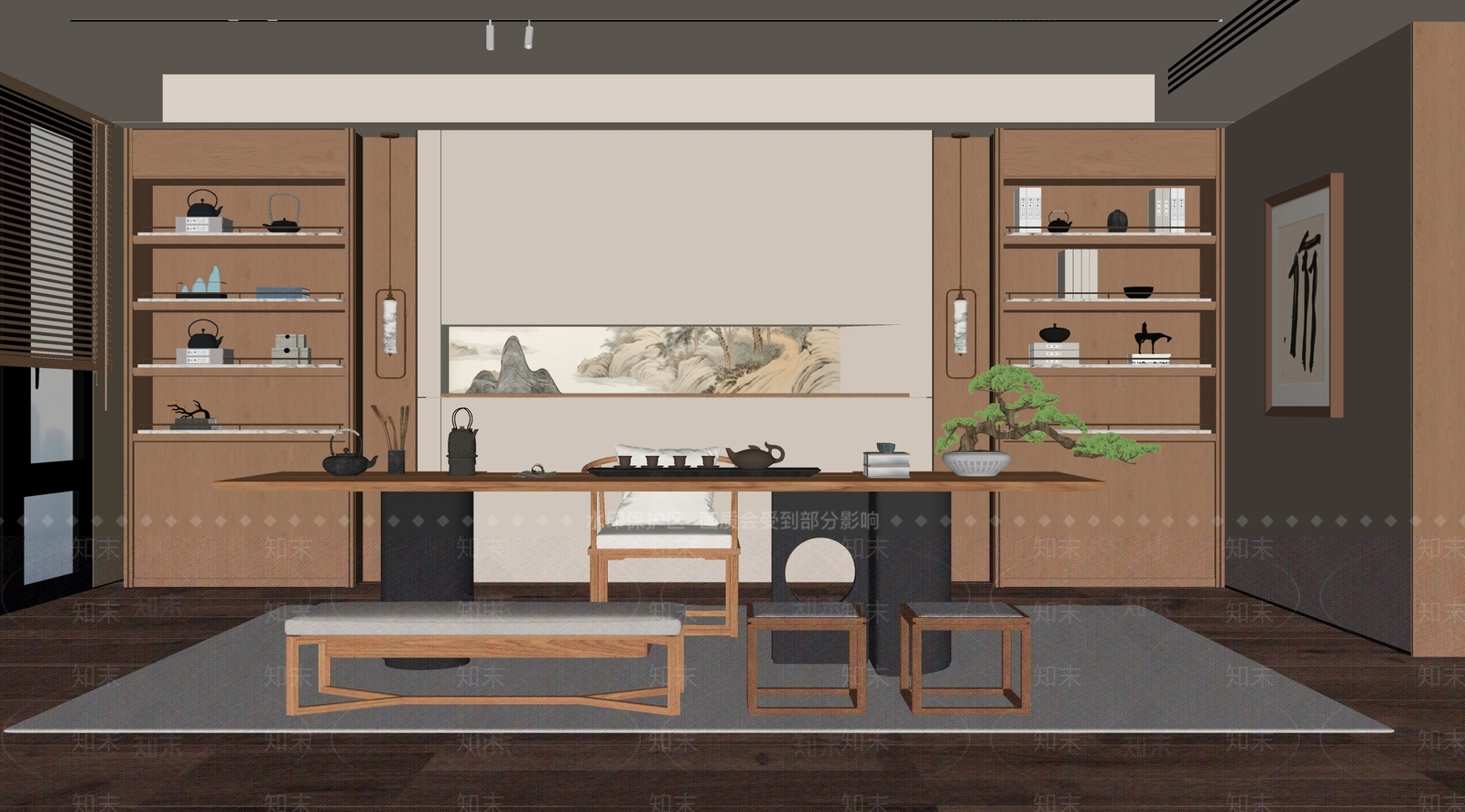 新中式茶室SU模型下载【ID:1234704755】