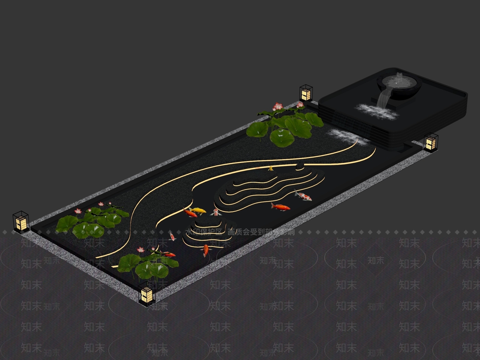 新中式景观假山水景3D模型下载【ID:1234713422】