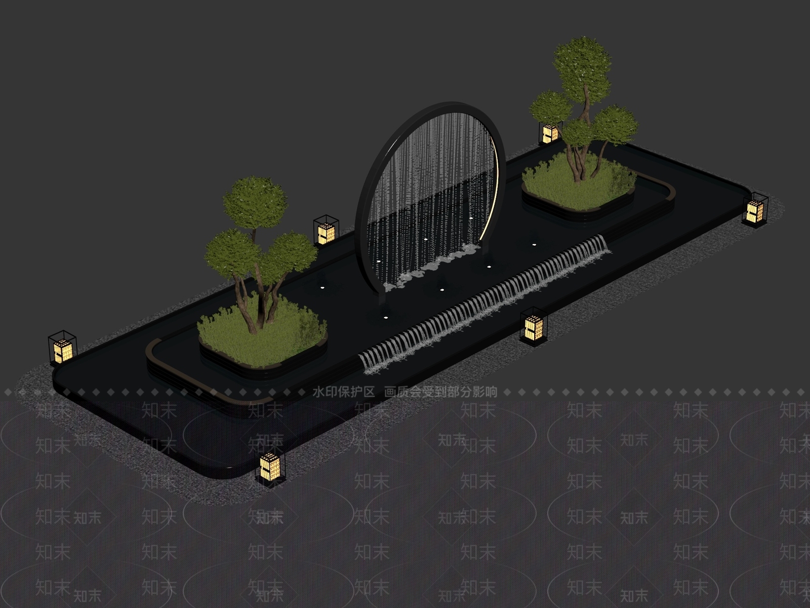 新中式景观水幕帘3D模型下载【ID:1234713498】