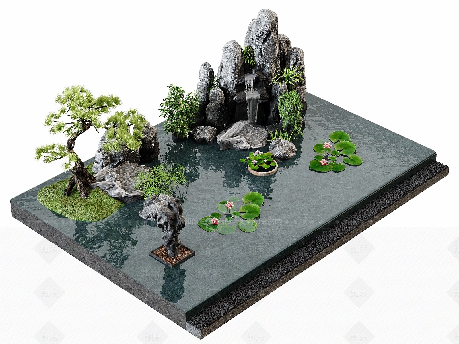 日式假山水景3D模型下载【ID:1234713639】