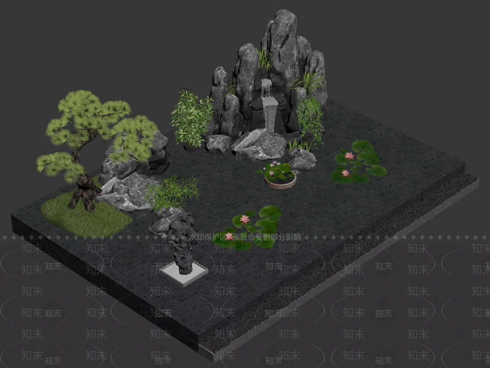 日式假山水景3D模型下载【ID:1234713639】
