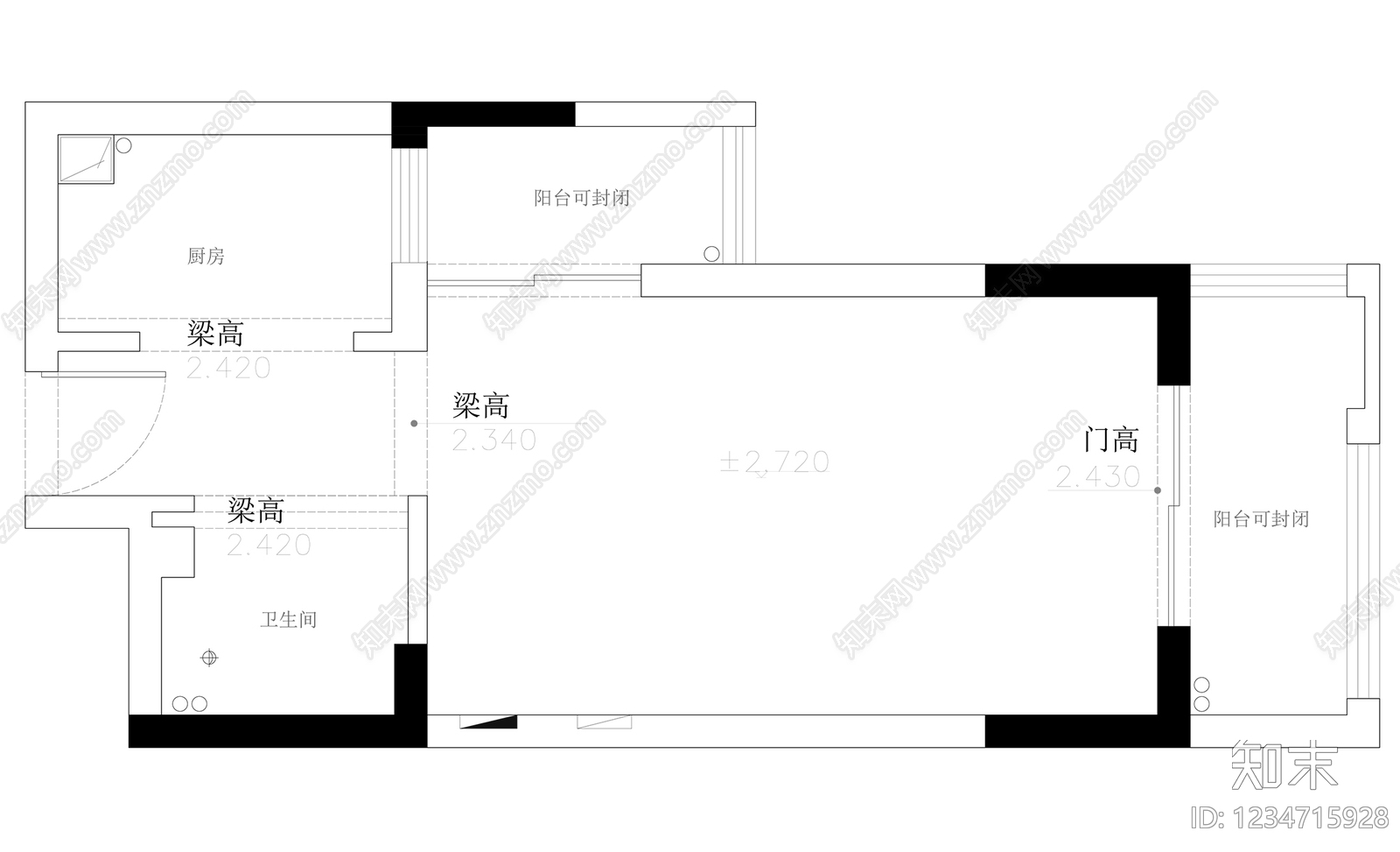 单身公寓cad施工图下载【ID:1234715928】