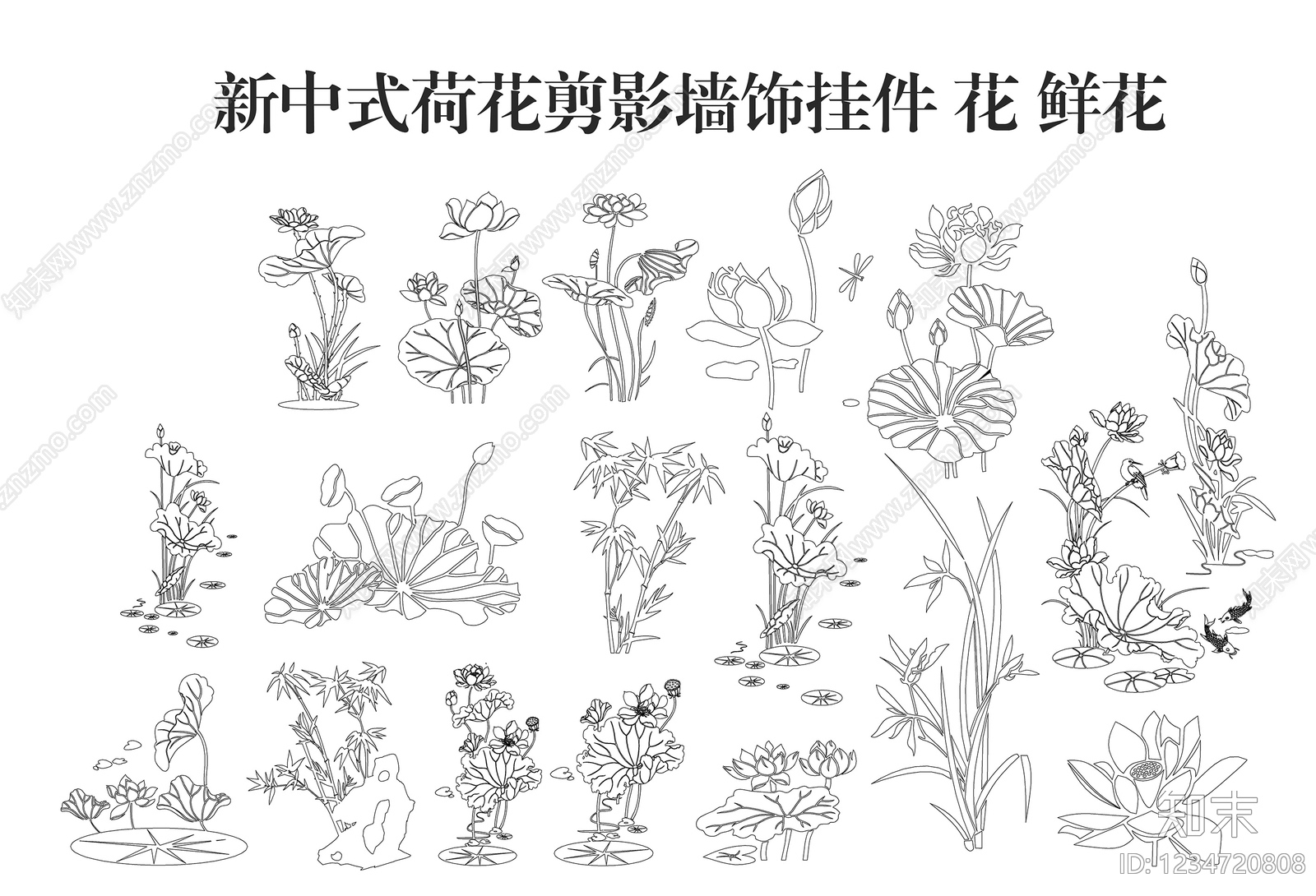新中式剪影图库CAD图纸