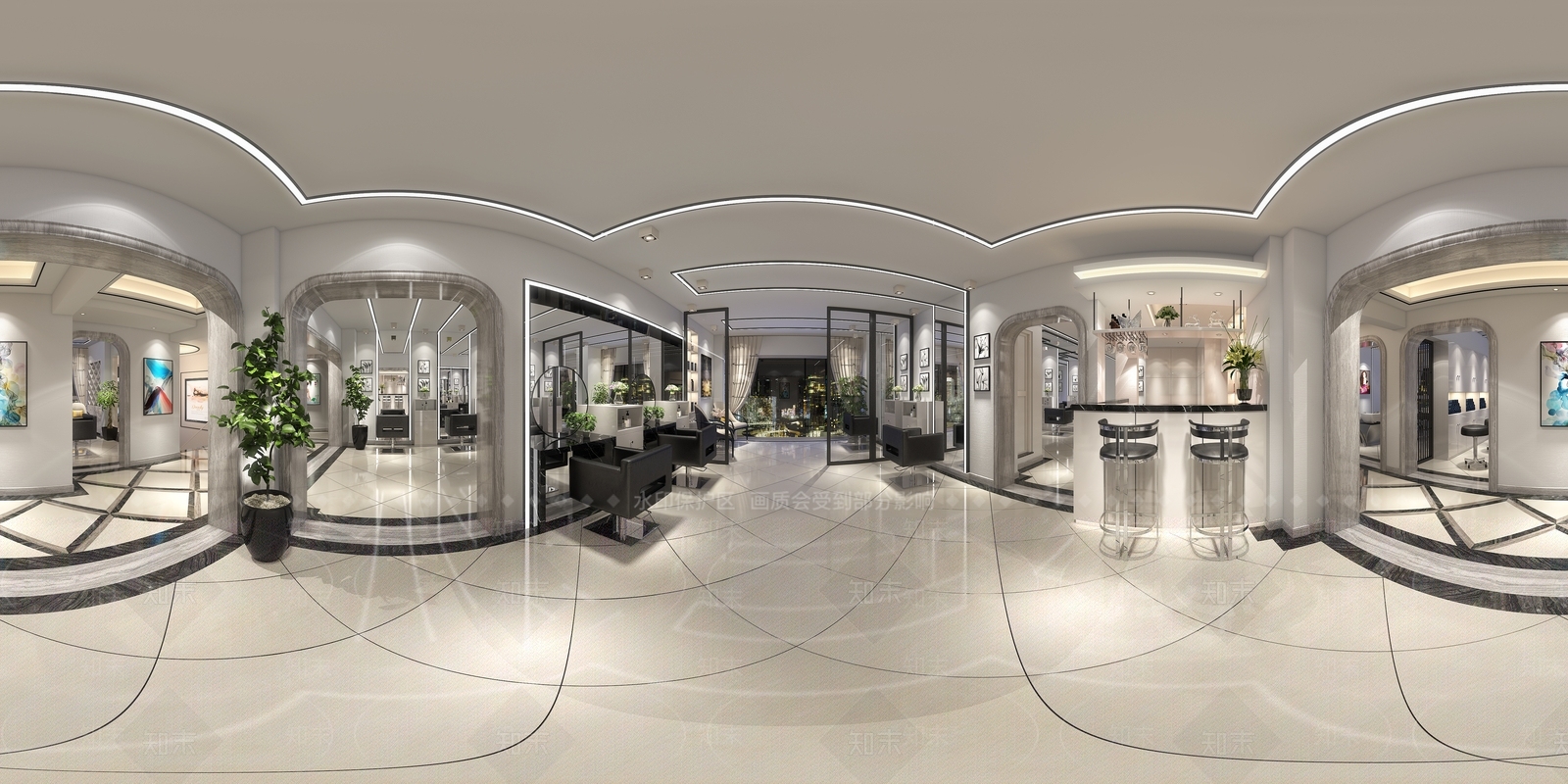 轻奢美发店3D模型渲染效果图