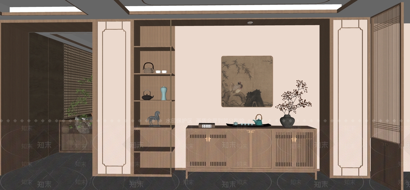 新中式茶室SU模型下载【ID:1234721899】
