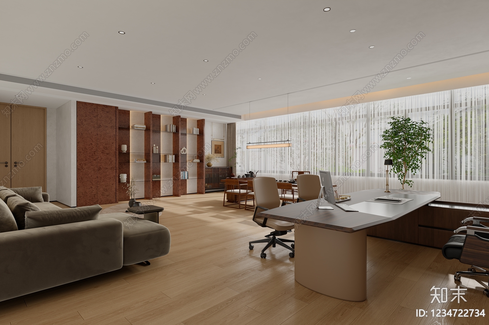 新中式董事长办公室3D模型下载【ID:1234722734】