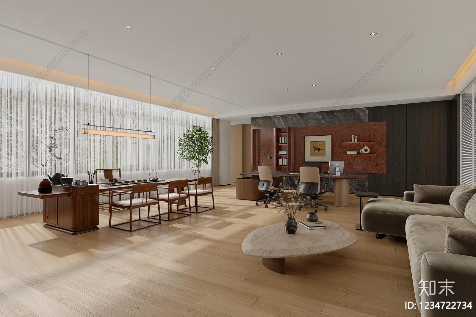 新中式董事长办公室3D模型下载【ID:1234722734】