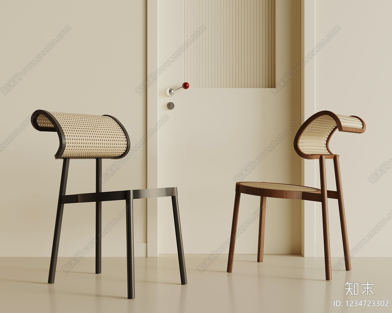 奶油风餐椅SU模型下载【ID:1234723302】