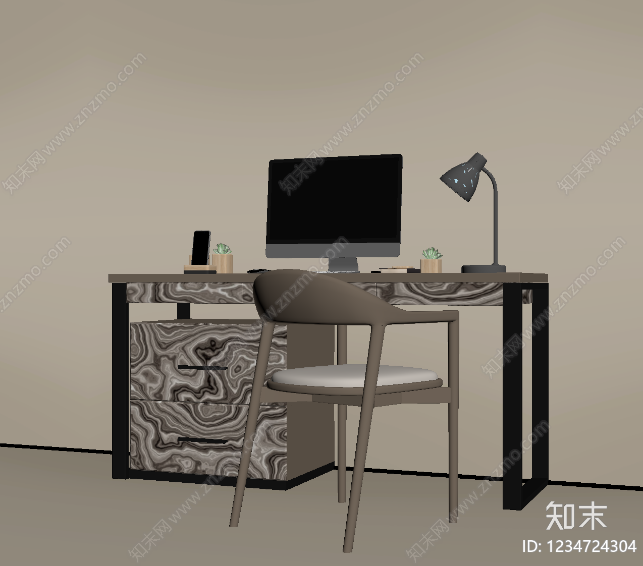 奶油风书桌椅SU模型下载【ID:1234724304】