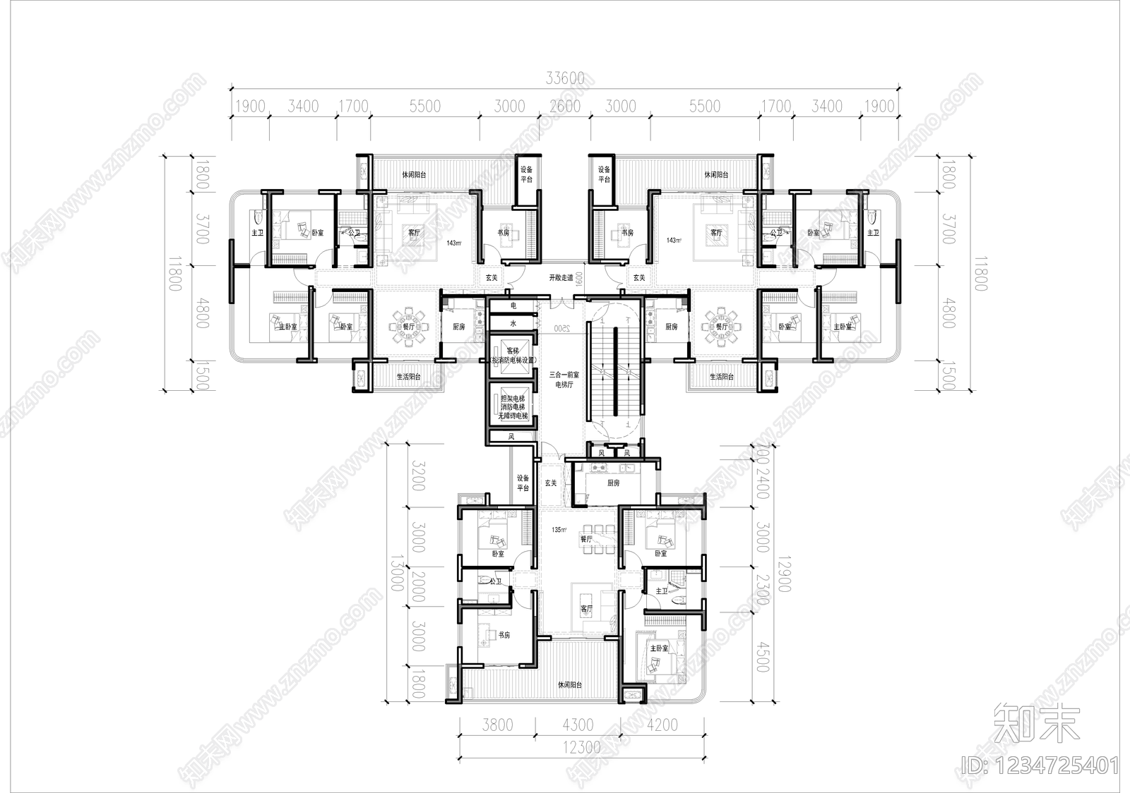 高层住宅cad施工图下载【ID:1234725401】