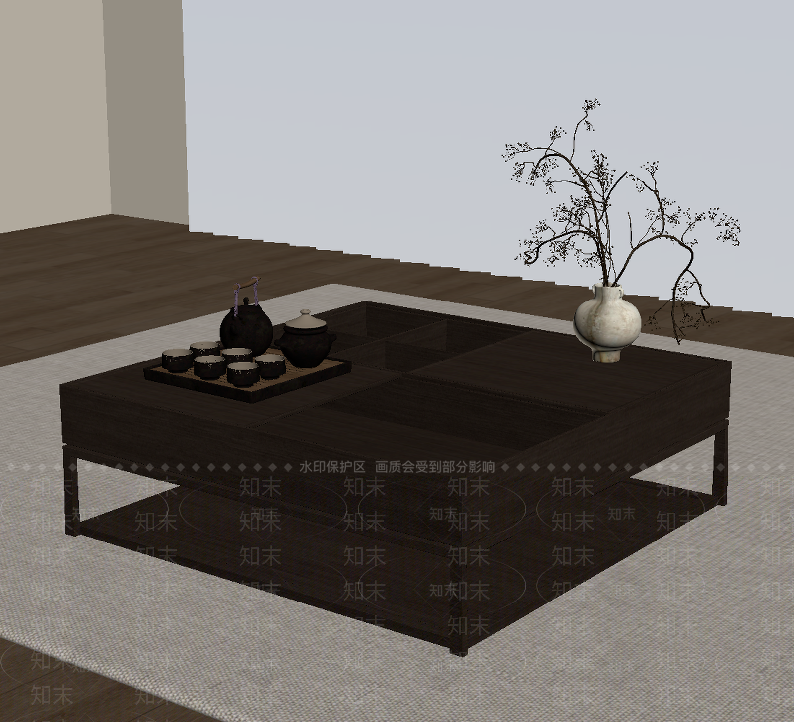 新中式茶几SU模型下载【ID:1234728034】