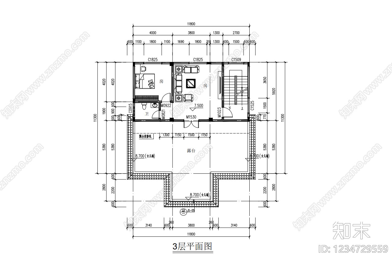 别墅建筑cad施工图下载【ID:1234729559】