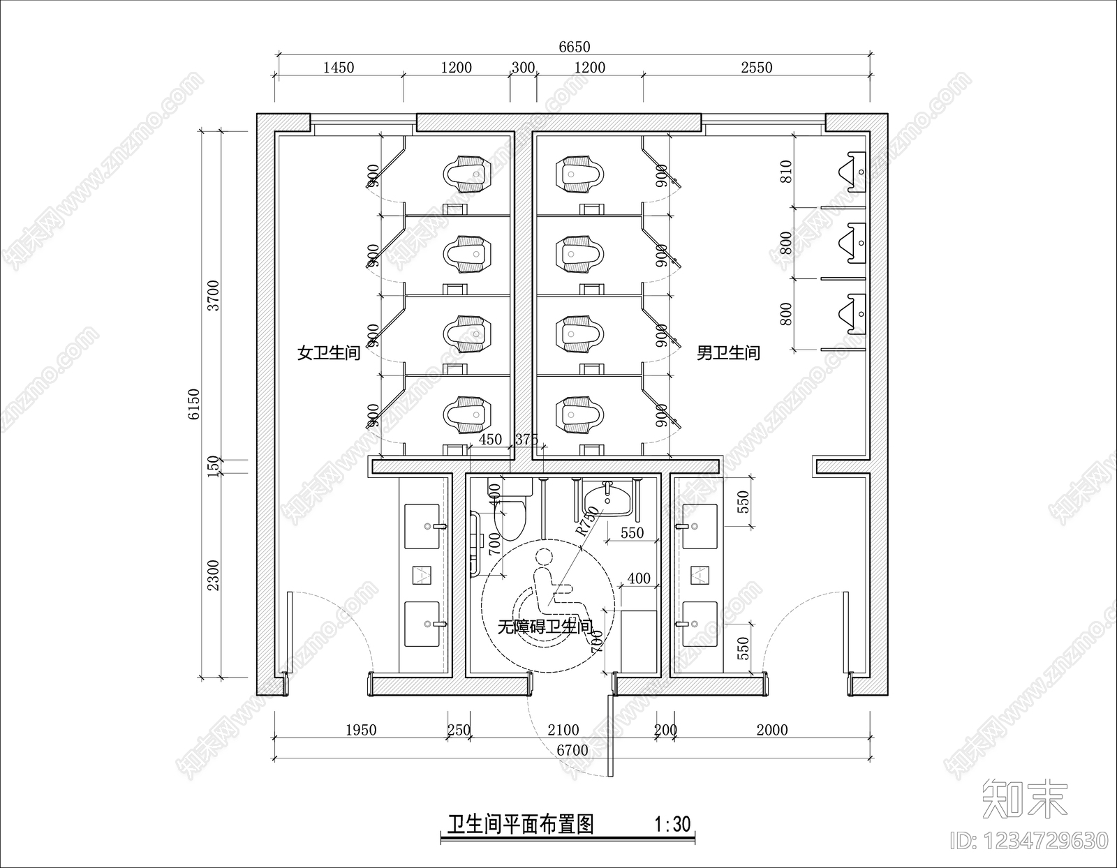 公共卫生间cad施工图下载【ID:1234729630】