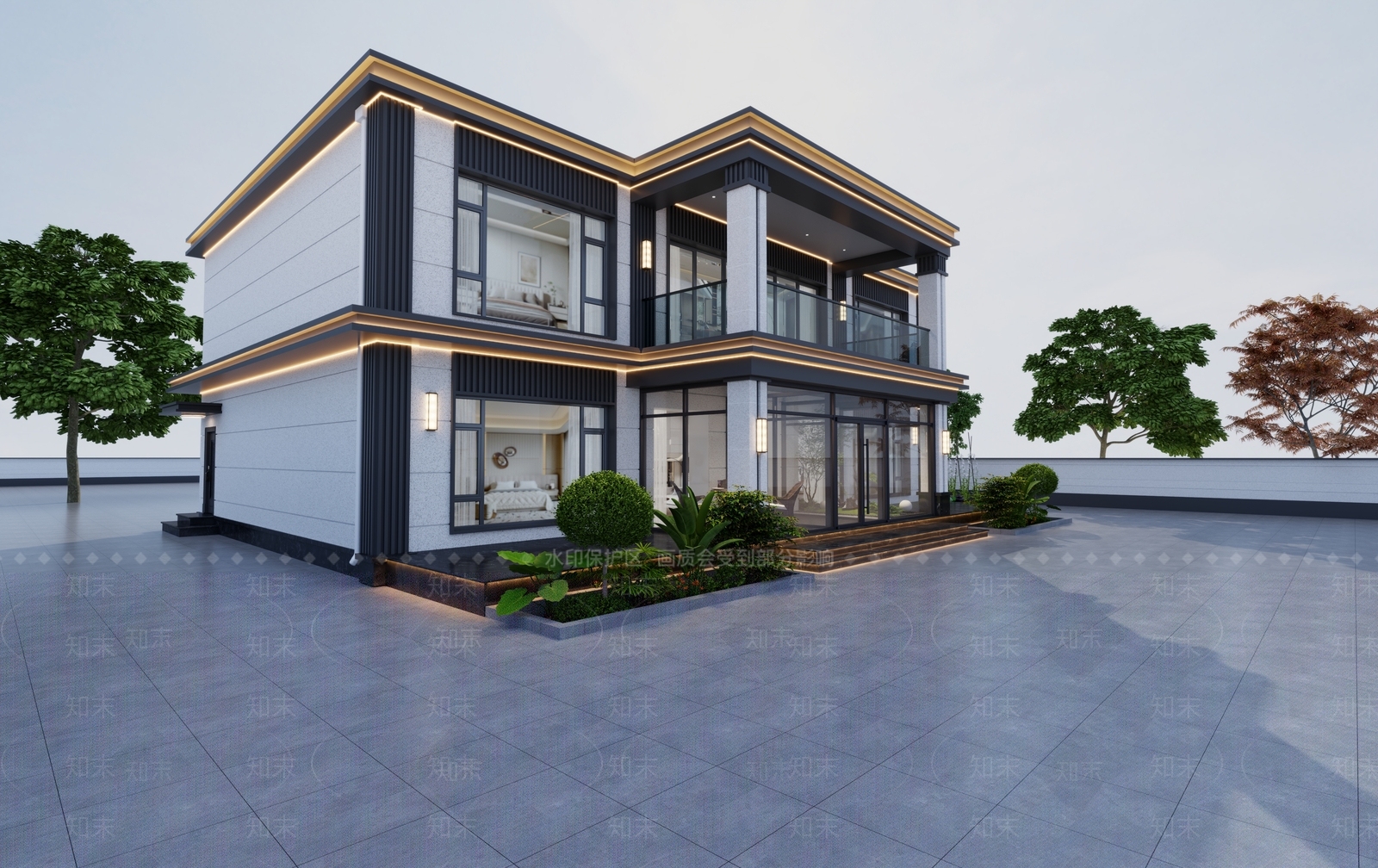 新中式别墅外观3D模型下载【ID:1234729906】