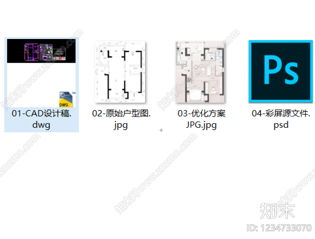 小户型平层cad施工图下载【ID:1234733070】