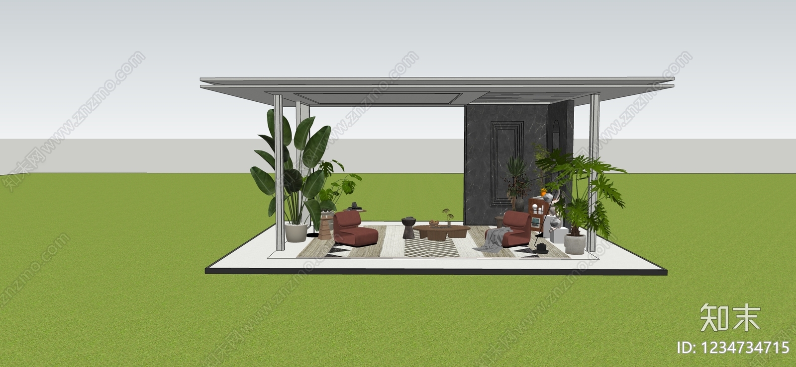 现代简约廊架SU模型草图