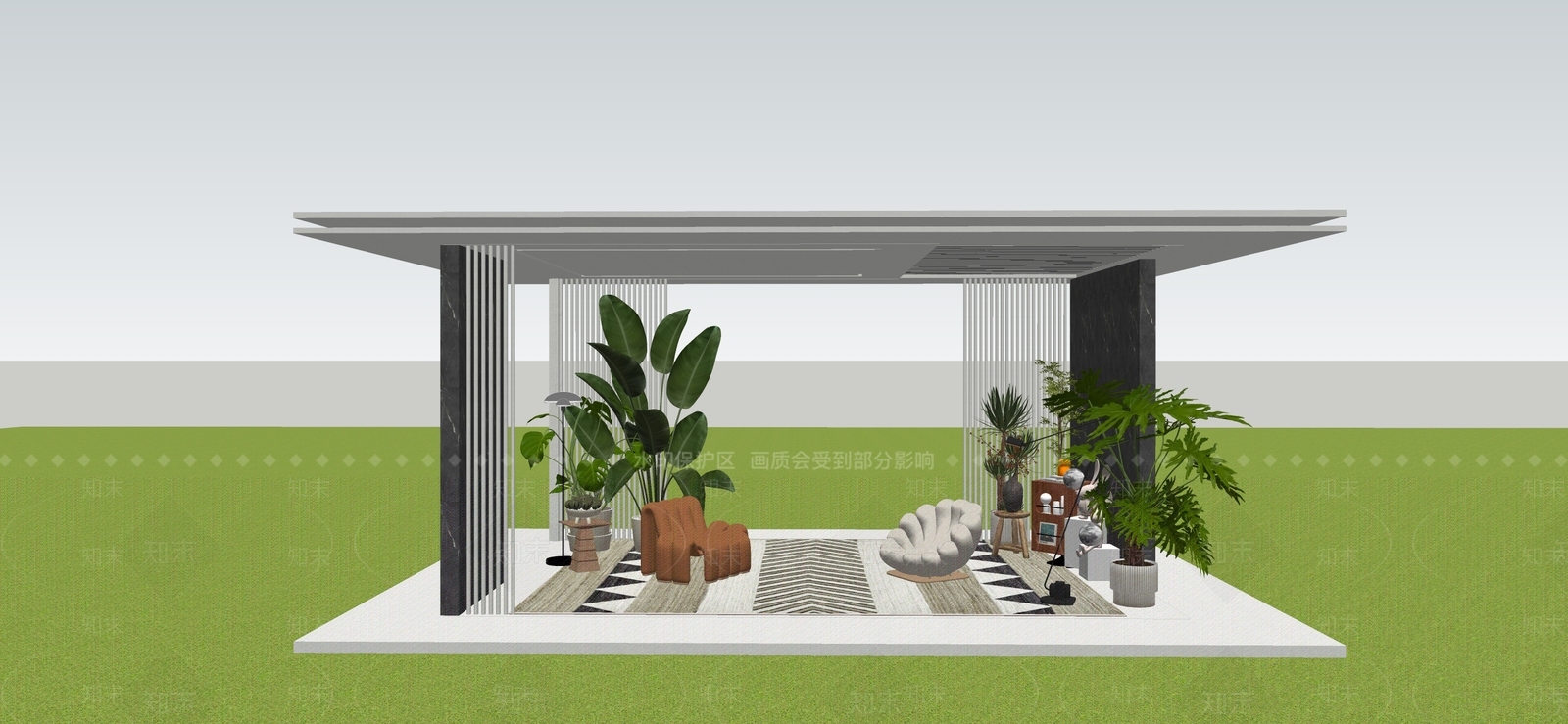现代简约廊架SU模型草图