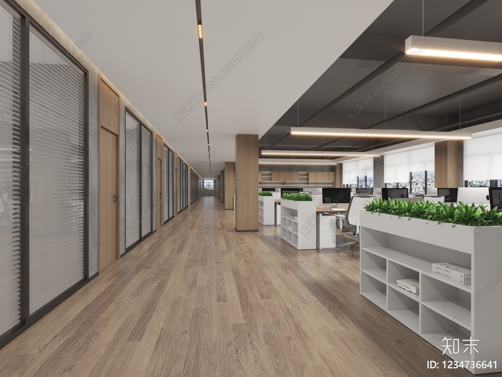 现代简约办公区3D模型下载【ID:1234736641】