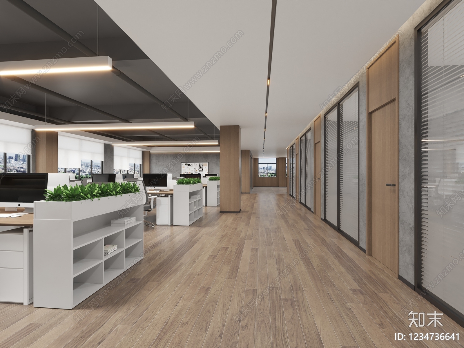 现代简约办公区3D模型下载【ID:1234736641】
