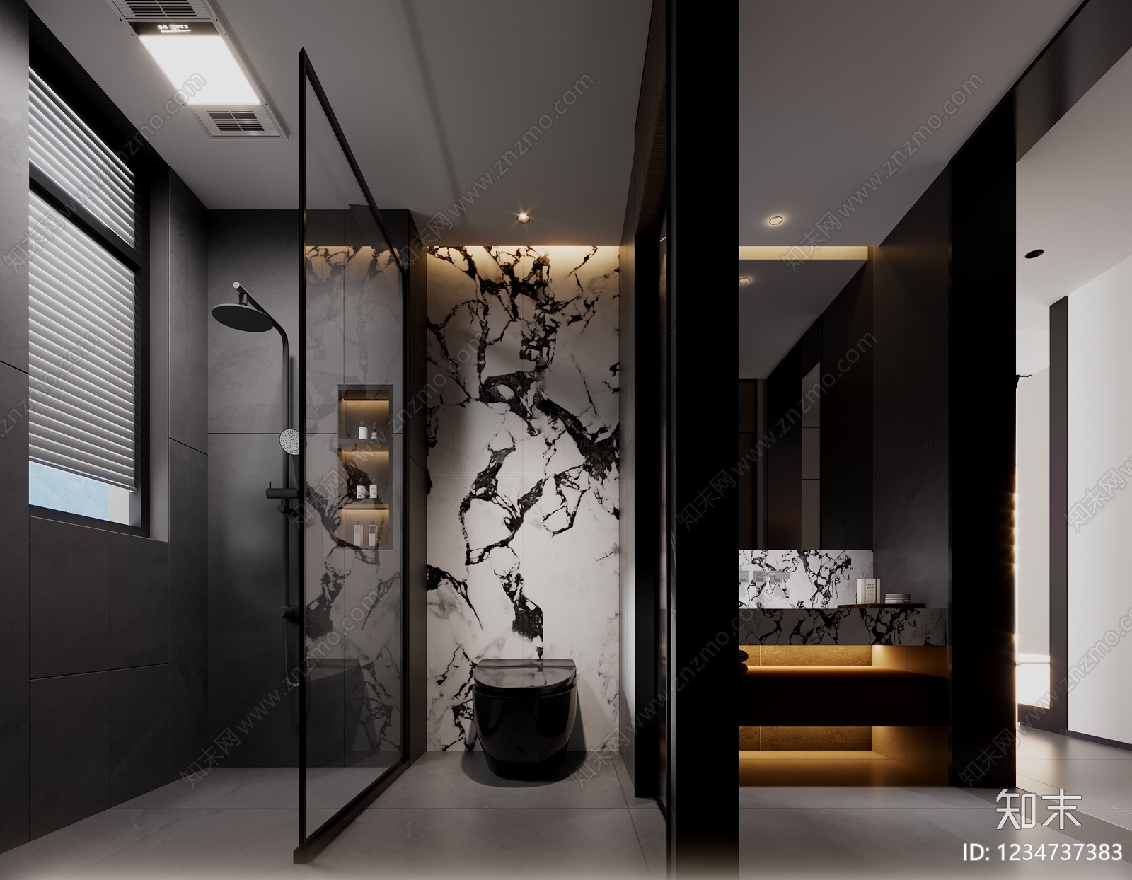 意式极简卫生间3D模型渲染效果图