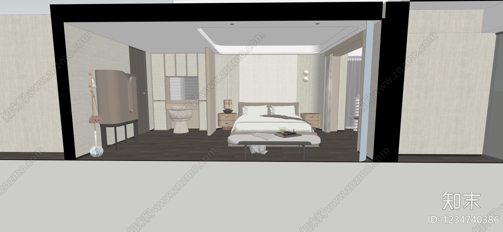 现代简约主卧SU模型下载【ID:1234740386】