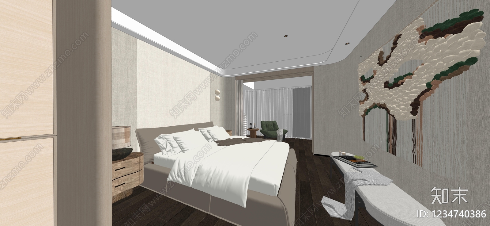 现代简约主卧SU模型下载【ID:1234740386】