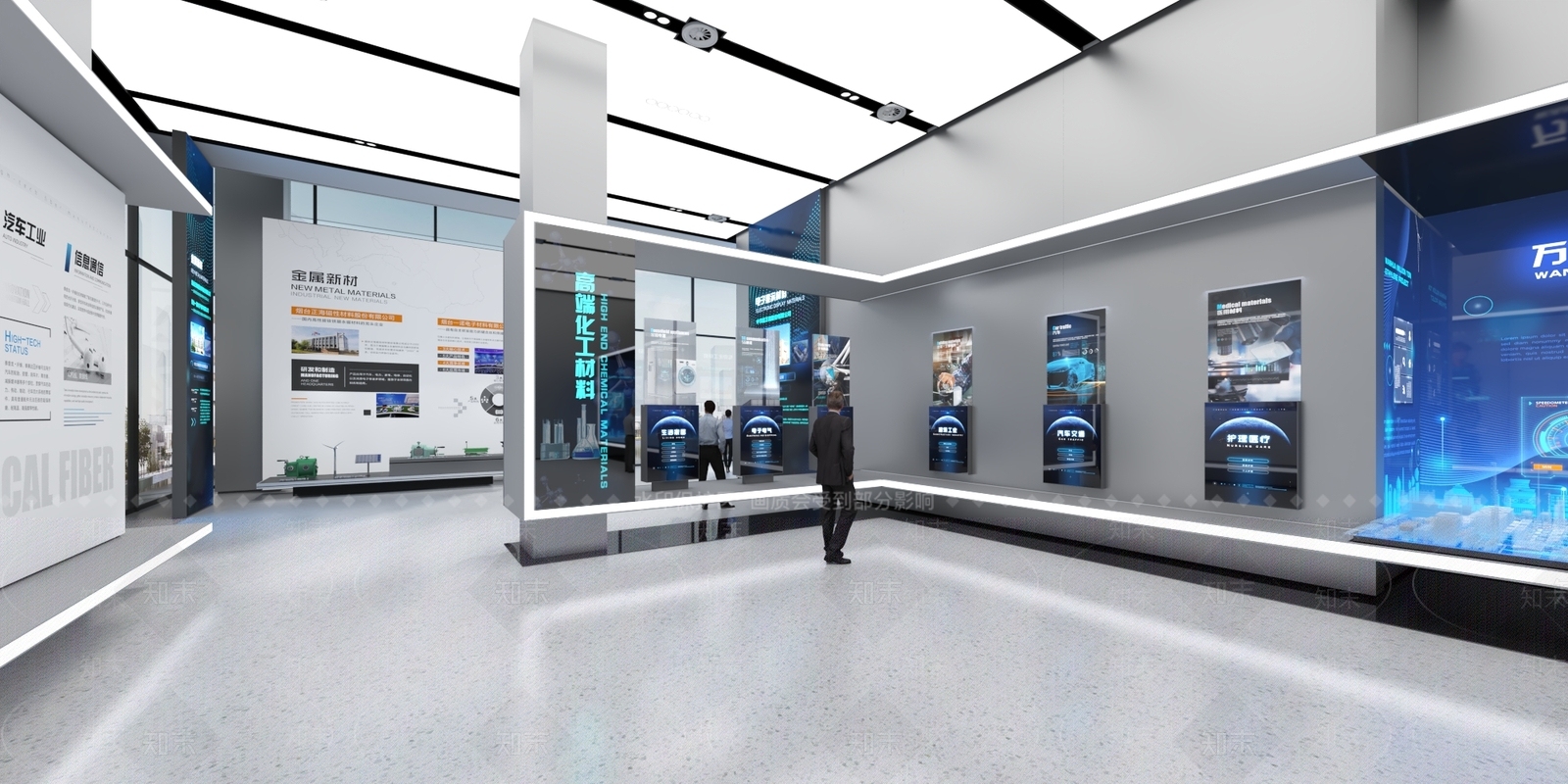 现代简约企业展厅3D模型渲染效果图
