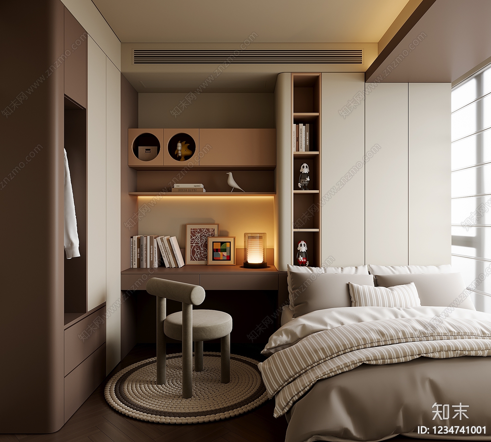 现代简约榻榻米卧室SU模型下载【ID:1234741001】