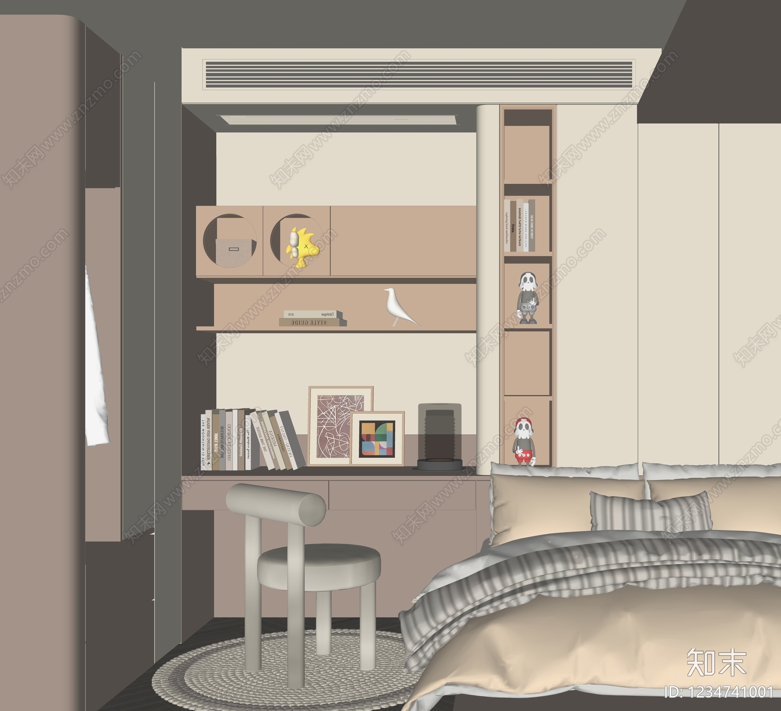 现代简约榻榻米卧室SU模型下载【ID:1234741001】