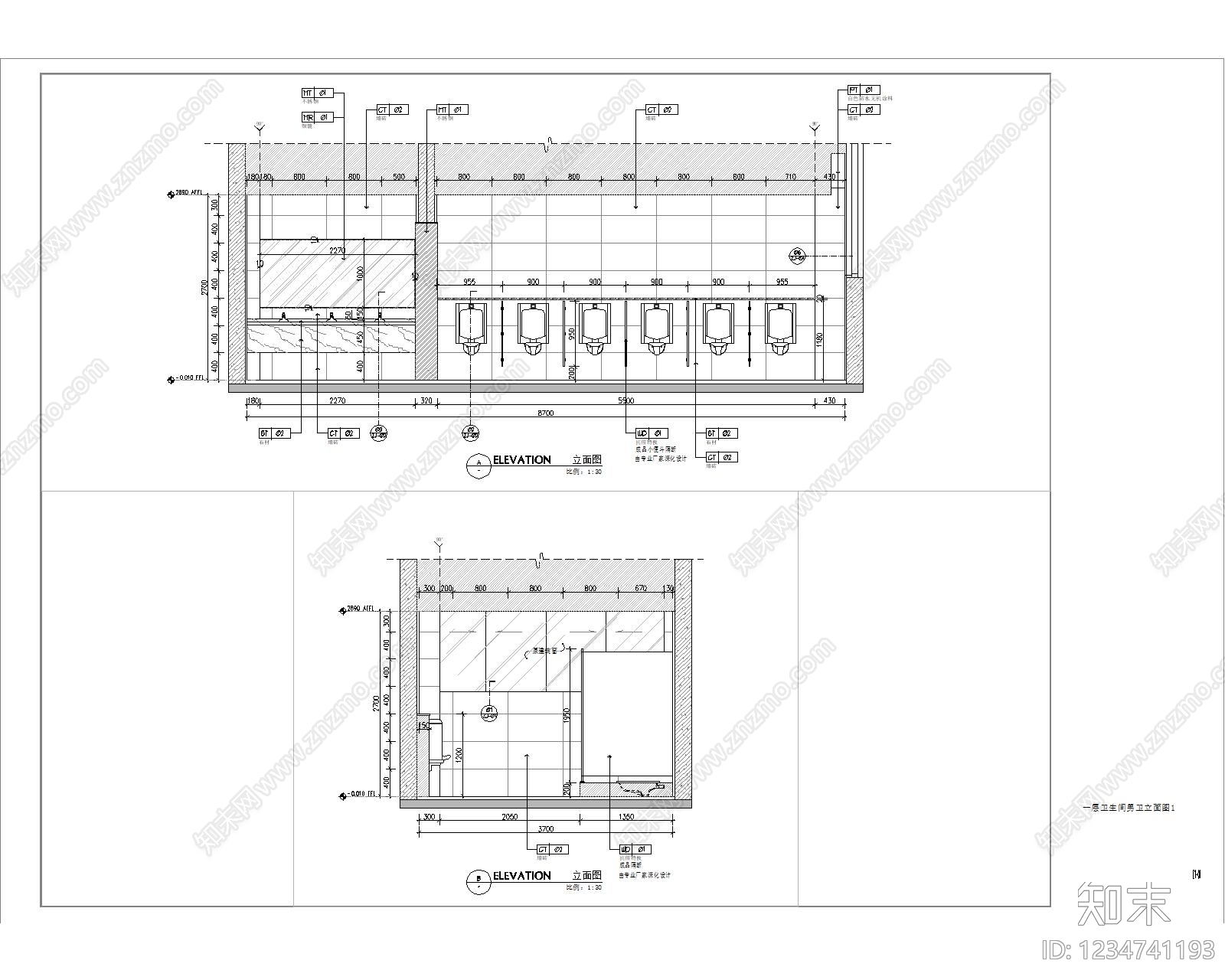 公共卫生间cad施工图下载【ID:1234741193】