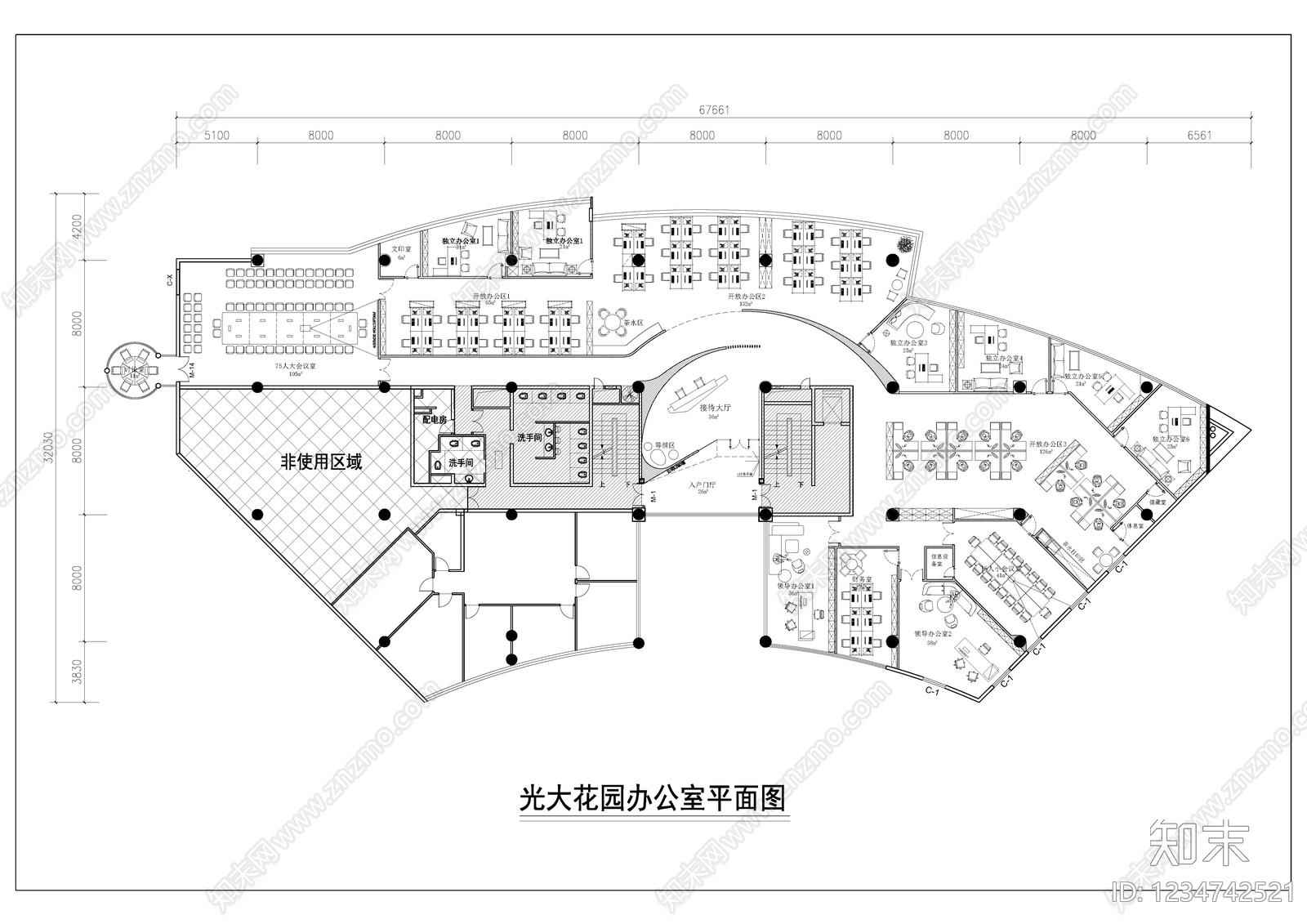整体办公空间cad施工图下载【ID:1234742521】
