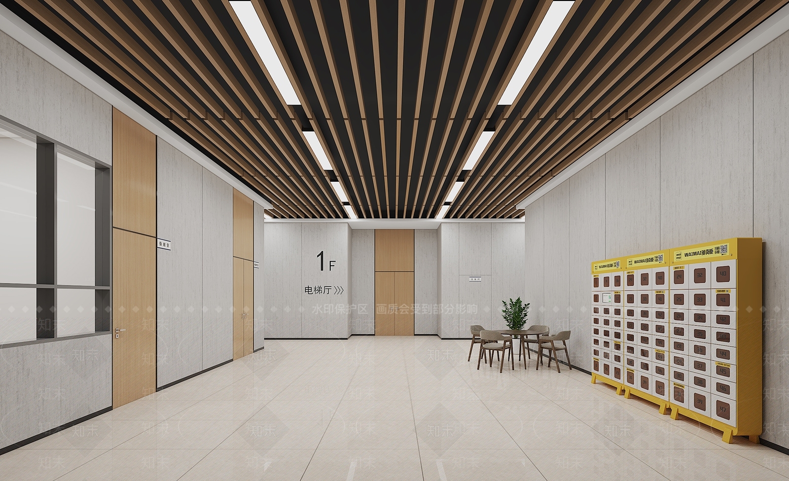 现代简约电梯间3D模型渲染效果图