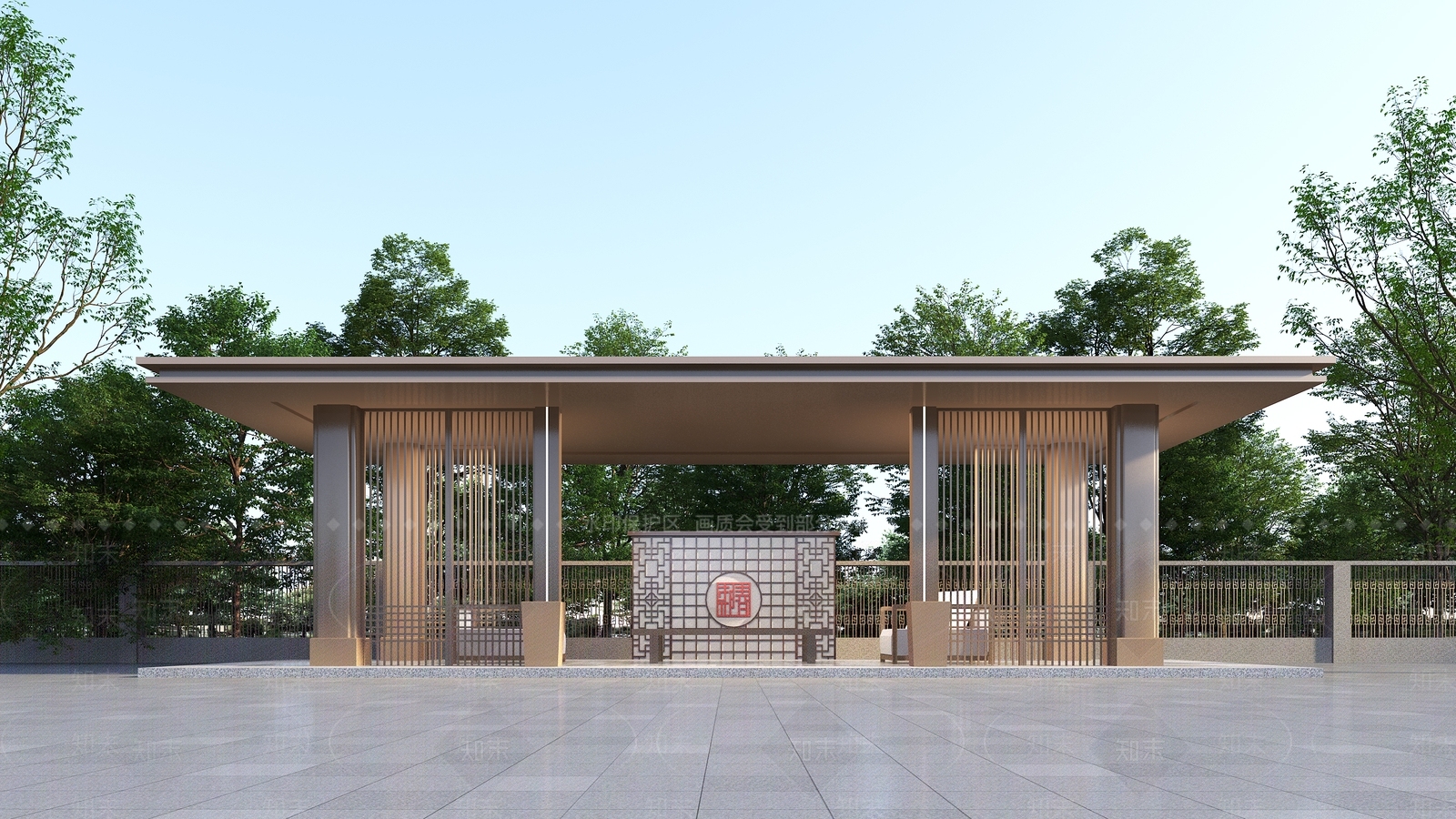 新中式景观廊架3D模型渲染效果图